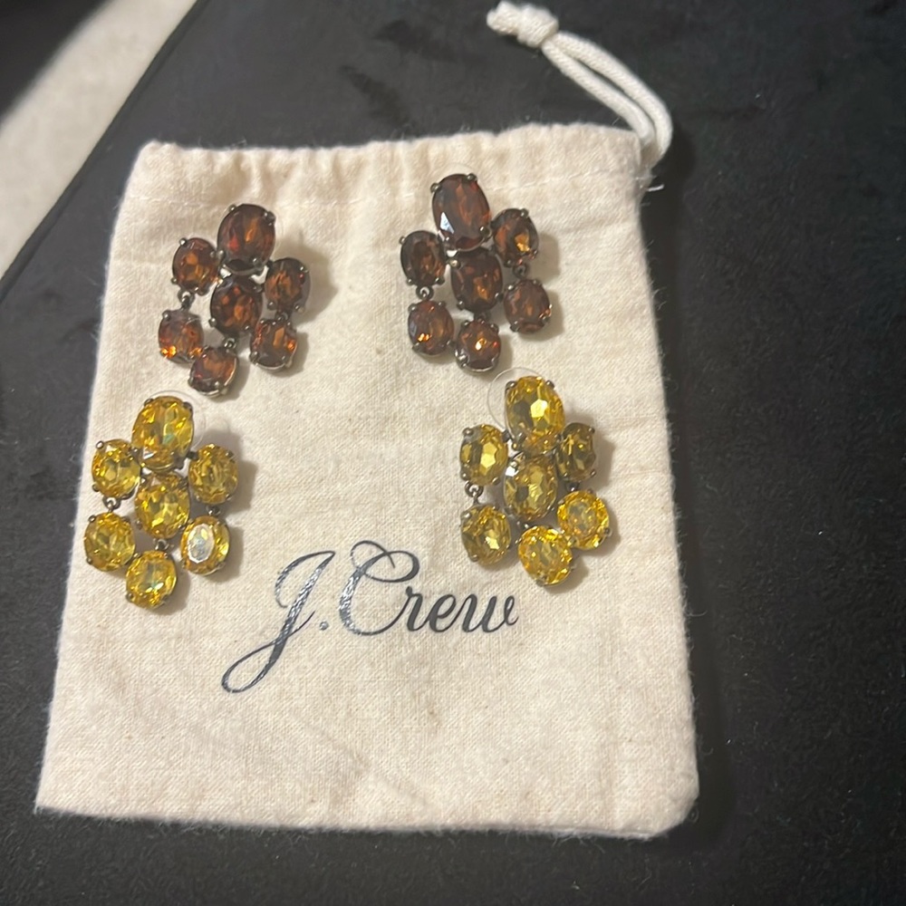 Vintage Brown & Yellow Crystal Stone Earrings